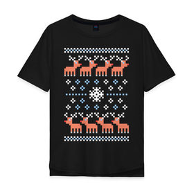 Мужская футболка хлопок Oversize с принтом Узор из оленей в Новосибирске, 100% хлопок | свободный крой, круглый ворот, “спинка” длиннее передней части | 8 bit | merry christmas | новогодний | новогодняя | олени | орнамент | пиксели | пиксельный узор | подарки | подарок на новый год | рождество | с новым годом | с рождеством | санта клаус