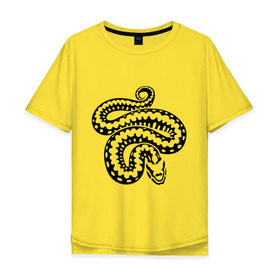 Мужская футболка хлопок Oversize с принтом Силуэт змеи в Новосибирске, 100% хлопок | свободный крой, круглый ворот, “спинка” длиннее передней части | животные | змеиная кожа | змея | прикольные картинки | силуэт змеи