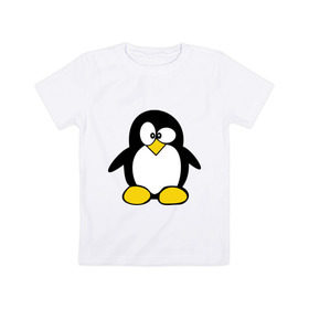 Детская футболка хлопок с принтом Пингвин в Новосибирске, 100% хлопок | круглый вырез горловины, полуприлегающий силуэт, длина до линии бедер | пингвин