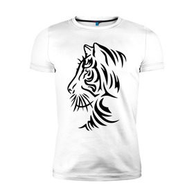 Мужская футболка премиум с принтом Тигр тату в Новосибирске, 92% хлопок, 8% лайкра | приталенный силуэт, круглый вырез ворота, длина до линии бедра, короткий рукав | Тематика изображения на принте: татуировки