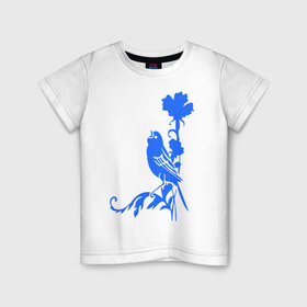 Детская футболка хлопок с принтом Птичка на цветочке в Новосибирске, 100% хлопок | круглый вырез горловины, полуприлегающий силуэт, длина до линии бедер | птичка | птичка на цветочке | птичка поет | сад | соловей