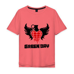Мужская футболка хлопок Oversize с принтом Green Day Wings в Новосибирске, 100% хлопок | свободный крой, круглый ворот, “спинка” длиннее передней части | green day | green day wings | green day граната | heavy metal | metal | rock | trash metal | альтернатива | граната | грин дэй | квартет | метал | рок | рок группа | рок группы | трэш метал | хеви метал