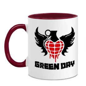 Кружка двухцветная с принтом Green Day Wings в Новосибирске, керамика | объем — 330 мл, диаметр — 80 мм. Цветная ручка и кайма сверху, в некоторых цветах — вся внутренняя часть | green day | green day wings | green day граната | heavy metal | metal | rock | trash metal | альтернатива | граната | грин дэй | квартет | метал | рок | рок группа | рок группы | трэш метал | хеви метал