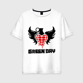 Женская футболка хлопок Oversize с принтом Green Day Wings в Новосибирске, 100% хлопок | свободный крой, круглый ворот, спущенный рукав, длина до линии бедер
 | green day | green day wings | green day граната | heavy metal | metal | rock | trash metal | альтернатива | граната | грин дэй | квартет | метал | рок | рок группа | рок группы | трэш метал | хеви метал