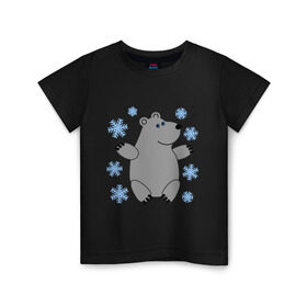 Детская футболка хлопок с принтом Белый мишка в Новосибирске, 100% хлопок | круглый вырез горловины, полуприлегающий силуэт, длина до линии бедер | Тематика изображения на принте: белый медведь | белый мишка | животные | мишка с в снежинках | новогодний мишка | новый год