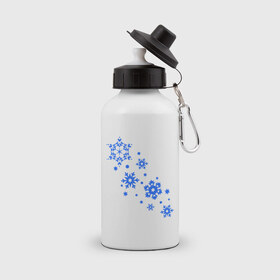 Бутылка спортивная с принтом Снежинки (snowflakes) в Новосибирске, металл | емкость — 500 мл, в комплекте две пластиковые крышки и карабин для крепления | Тематика изображения на принте: 