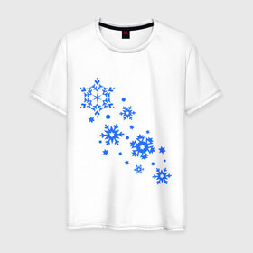 Мужская футболка хлопок с принтом Снежинки (snowflakes) в Новосибирске, 100% хлопок | прямой крой, круглый вырез горловины, длина до линии бедер, слегка спущенное плечо. | Тематика изображения на принте: 