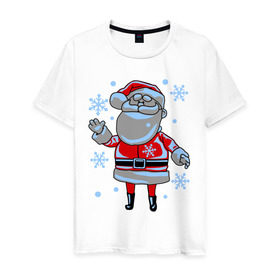 Мужская футболка хлопок с принтом Дед мороз и снег в Новосибирске, 100% хлопок | прямой крой, круглый вырез горловины, длина до линии бедер, слегка спущенное плечо. | 