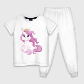 Детская пижама хлопок с принтом Пони (маленькая принцесса) в Новосибирске, 100% хлопок |  брюки и футболка прямого кроя, без карманов, на брюках мягкая резинка на поясе и по низу штанин
 | корона | пони | розовая пони