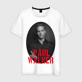 Мужская футболка хлопок с принтом Paul Walker в Новосибирске, 100% хлопок | прямой крой, круглый вырез горловины, длина до линии бедер, слегка спущенное плечо. | Тематика изображения на принте: 