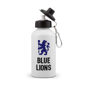 Бутылка спортивная с принтом blue lions (chelsea) в Новосибирске, металл | емкость — 500 мл, в комплекте две пластиковые крышки и карабин для крепления | Тематика изображения на принте: blue lions | blue lions (chelsea) | спорт | футбол