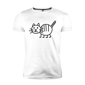Мужская футболка премиум с принтом Рисунок кота в Новосибирске, 92% хлопок, 8% лайкра | приталенный силуэт, круглый вырез ворота, длина до линии бедра, короткий рукав | Тематика изображения на принте: кот | кот с тремя полосками | котик | рисунок кота | смешной кот | усы