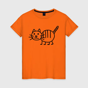 Женская футболка хлопок с принтом Рисунок кота в Новосибирске, 100% хлопок | прямой крой, круглый вырез горловины, длина до линии бедер, слегка спущенное плечо | кот | кот с тремя полосками | котик | рисунок кота | смешной кот | усы