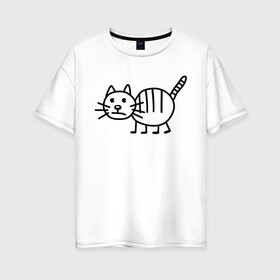 Женская футболка хлопок Oversize с принтом Рисунок кота в Новосибирске, 100% хлопок | свободный крой, круглый ворот, спущенный рукав, длина до линии бедер
 | кот | кот с тремя полосками | котик | рисунок кота | смешной кот | усы