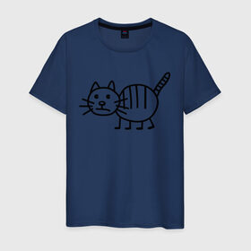 Мужская футболка хлопок с принтом Рисунок кота в Новосибирске, 100% хлопок | прямой крой, круглый вырез горловины, длина до линии бедер, слегка спущенное плечо. | кот | кот с тремя полосками | котик | рисунок кота | смешной кот | усы