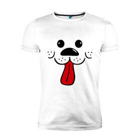 Мужская футболка премиум с принтом Радостный песик в Новосибирске, 92% хлопок, 8% лайкра | приталенный силуэт, круглый вырез ворота, длина до линии бедра, короткий рукав | пёсик | радостный песик | собака | язык