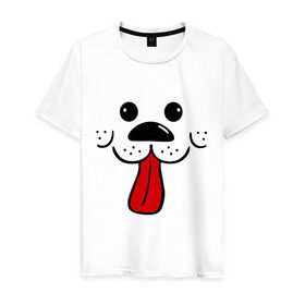 Мужская футболка хлопок с принтом Радостный песик в Новосибирске, 100% хлопок | прямой крой, круглый вырез горловины, длина до линии бедер, слегка спущенное плечо. | пёсик | радостный песик | собака | язык