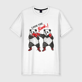 Мужская футболка премиум с принтом Look the Hook в Новосибирске, 92% хлопок, 8% лайкра | приталенный силуэт, круглый вырез ворота, длина до линии бедра, короткий рукав | панда