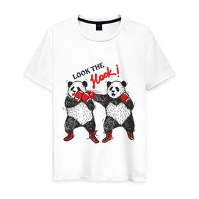 Мужская футболка хлопок с принтом Look the Hook в Новосибирске, 100% хлопок | прямой крой, круглый вырез горловины, длина до линии бедер, слегка спущенное плечо. | панда