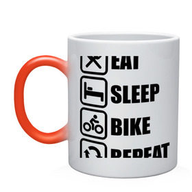 Кружка хамелеон с принтом Eat Sleep Bike Repeat в Новосибирске, керамика | меняет цвет при нагревании, емкость 330 мл | bike | eat | eat sleep bike repeat | repeat | sleep | велоспорт | кровать | спорт