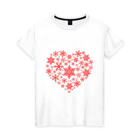 Женская футболка хлопок с принтом Снежное сердце в Новосибирске, 100% хлопок | прямой крой, круглый вырез горловины, длина до линии бедер, слегка спущенное плечо | новый год | новый год 2014 | подарки | праздник | сердечко | снег | снежное сердце | холодное сердце
