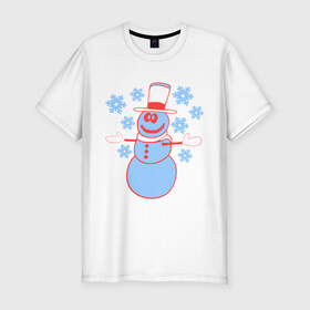 Мужская футболка премиум с принтом Снеговик в Новосибирске, 92% хлопок, 8% лайкра | приталенный силуэт, круглый вырез ворота, длина до линии бедра, короткий рукав | 2014 | веселый снеговичек | зима | новый год | свет | снег | снеговик | снеговичек | снежинка