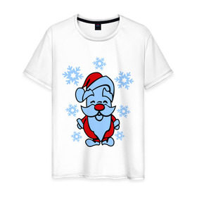 Мужская футболка хлопок с принтом Дед Мороз в снегу в Новосибирске, 100% хлопок | прямой крой, круглый вырез горловины, длина до линии бедер, слегка спущенное плечо. | Тематика изображения на принте: 2014 год | дед мороз и снегновый год | дедушка  мороз | новогодний подарок | с новым годом | санта | снег | снежинки