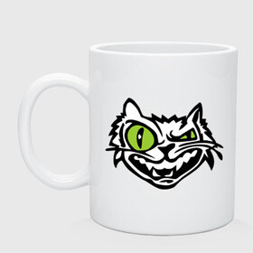 Кружка с принтом Свирепый кот в Новосибирске, керамика | объем — 330 мл, диаметр — 80 мм. Принт наносится на бока кружки, можно сделать два разных изображения | глаза | зеленные глаза | зубы | кот | кот с зеленными глаза | котяра | кошачий глаз | свирепый кот