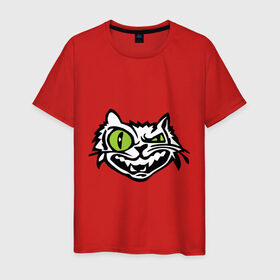 Мужская футболка хлопок с принтом Свирепый кот в Новосибирске, 100% хлопок | прямой крой, круглый вырез горловины, длина до линии бедер, слегка спущенное плечо. | глаза | зеленные глаза | зубы | кот | кот с зеленными глаза | котяра | кошачий глаз | свирепый кот