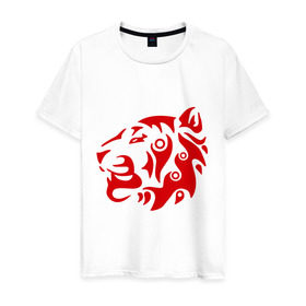 Мужская футболка хлопок с принтом Узор тигр в Новосибирске, 100% хлопок | прямой крой, круглый вырез горловины, длина до линии бедер, слегка спущенное плечо. | красный тигр | полосы | тигр | трайбол трайблы и узоры | узор | узор тигр
