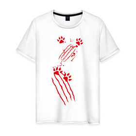 Мужская футболка хлопок с принтом Нападение кота в Новосибирске, 100% хлопок | прямой крой, круглый вырез горловины, длина до линии бедер, слегка спущенное плечо. | злой кот | когти | кошки | лапки | лапы | нападение кота | прикольные картинки | царапины