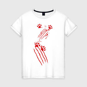 Женская футболка хлопок с принтом Нападение кота в Новосибирске, 100% хлопок | прямой крой, круглый вырез горловины, длина до линии бедер, слегка спущенное плечо | злой кот | когти | кошки | лапки | лапы | нападение кота | прикольные картинки | царапины
