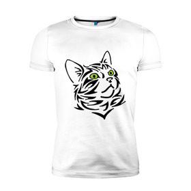 Мужская футболка премиум с принтом Узор - кот в Новосибирске, 92% хлопок, 8% лайкра | приталенный силуэт, круглый вырез ворота, длина до линии бедра, короткий рукав | глаза | киска | кот с зеленными глазами | кошки | силуэт  кота | узор   кот