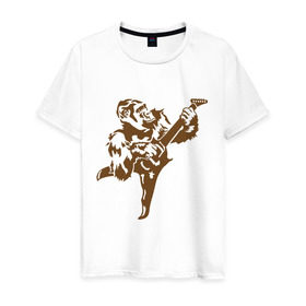 Мужская футболка хлопок с принтом Горилла с электрогитарой в Новосибирске, 100% хлопок | прямой крой, круглый вырез горловины, длина до линии бедер, слегка спущенное плечо. | Тематика изображения на принте: гитара