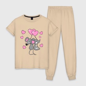 Женская пижама хлопок с принтом Влюбленные мышкі в Новосибирске, 100% хлопок | брюки и футболка прямого кроя, без карманов, на брюках мягкая резинка на поясе и по низу штанин | влюбленные мышка | девушкам | красивые рисунки | мышки | сердечки