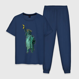 Мужская пижама хлопок с принтом Статуя свободы в Новосибирске, 100% хлопок | брюки и футболка прямого кроя, без карманов, на брюках мягкая резинка на поясе и по низу штанин
 | банан
