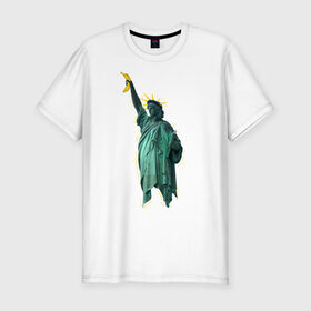 Мужская футболка премиум с принтом Статуя свободы в Новосибирске, 92% хлопок, 8% лайкра | приталенный силуэт, круглый вырез ворота, длина до линии бедра, короткий рукав | банан