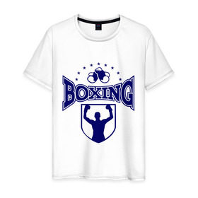 Мужская футболка хлопок с принтом Boxing в Новосибирске, 100% хлопок | прямой крой, круглый вырез горловины, длина до линии бедер, слегка спущенное плечо. | boxing | бокс | борьба | перчатки | силовой вид спорта | спорт