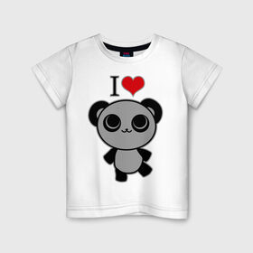 Детская футболка хлопок с принтом Я люблю панд в Новосибирске, 100% хлопок | круглый вырез горловины, полуприлегающий силуэт, длина до линии бедер | панда