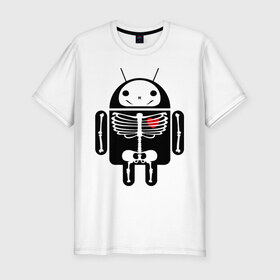 Мужская футболка премиум с принтом Андроид скелет с сердцем в Новосибирске, 92% хлопок, 8% лайкра | приталенный силуэт, круглый вырез ворота, длина до линии бедра, короткий рукав | 