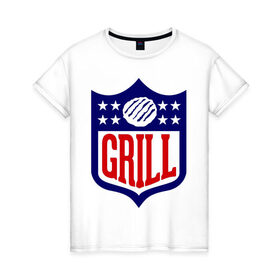 Женская футболка хлопок с принтом USA Grill в Новосибирске, 100% хлопок | прямой крой, круглый вырез горловины, длина до линии бедер, слегка спущенное плечо | 