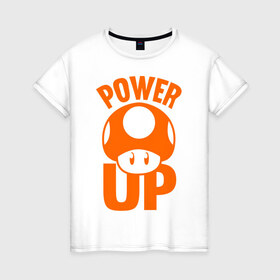 Женская футболка хлопок с принтом Mario power up в Новосибирске, 100% хлопок | прямой крой, круглый вырез горловины, длина до линии бедер, слегка спущенное плечо | nintendo | марио | нинтендо