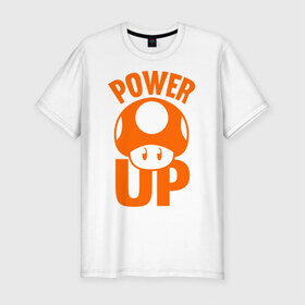 Мужская футболка премиум с принтом Mario power up в Новосибирске, 92% хлопок, 8% лайкра | приталенный силуэт, круглый вырез ворота, длина до линии бедра, короткий рукав | nintendo | марио | нинтендо