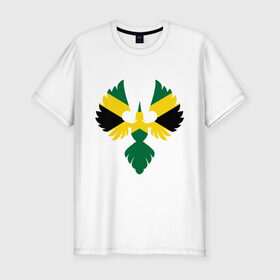 Мужская футболка премиум с принтом Jamaica bird в Новосибирске, 92% хлопок, 8% лайкра | приталенный силуэт, круглый вырез ворота, длина до линии бедра, короткий рукав | Тематика изображения на принте: флаг | ямайка птица