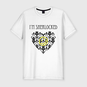 Мужская футболка премиум с принтом Шерлок Сердце I`m Sherlocked в Новосибирске, 92% хлопок, 8% лайкра | приталенный силуэт, круглый вырез ворота, длина до линии бедра, короткий рукав | smile | кино | мультфильмы и тв | сердце | шерлок | шерлок сердце smile | шерлок холмс