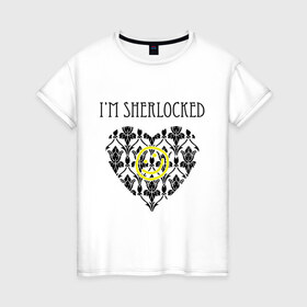 Женская футболка хлопок с принтом Шерлок Сердце I`m Sherlocked в Новосибирске, 100% хлопок | прямой крой, круглый вырез горловины, длина до линии бедер, слегка спущенное плечо | smile | кино | мультфильмы и тв | сердце | шерлок | шерлок сердце smile | шерлок холмс