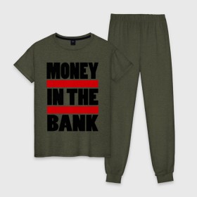 Женская пижама хлопок с принтом Деньги в банке в Новосибирске, 100% хлопок | брюки и футболка прямого кроя, без карманов, на брюках мягкая резинка на поясе и по низу штанин | банка | деньги | деньги в банке | офисный планктон | профессии