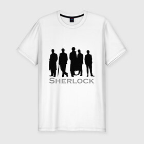 Мужская футболка премиум с принтом Sherlock Band в Новосибирске, 92% хлопок, 8% лайкра | приталенный силуэт, круглый вырез ворота, длина до линии бедра, короткий рукав | sherlock band | кино | мультфильмы и тв | шерлок холмс