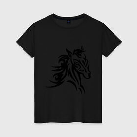 Женская футболка хлопок с принтом Голова лошади в Новосибирске, 100% хлопок | прямой крой, круглый вырез горловины, длина до линии бедер, слегка спущенное плечо | голова лошади | животные | конь | лошадка | силуэт лошади