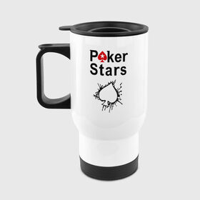 Авто-кружка с принтом Poker Stars в Новосибирске, корпус - металл, ручка и крышка - пластик | Емкость: 500 мл, Высота: 16 см, Диаметр верх: 9 см, Диаметр низ: 7 см | pokerstars